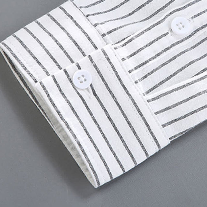 Buddha Stones Spring Fall Casual Minimalist Button-Up Vertical Striped Men's Long Sleeve Shirts With Patch Pocket - image 7