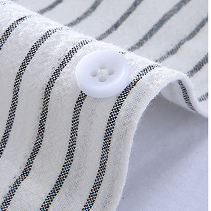 Buddha Stones Spring Fall Casual Minimalist Button-Up Vertical Striped Men's Long Sleeve Shirts With Patch Pocket - image 5