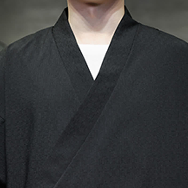 Buddha Stones Summer Tang Style Minimalist Drawstring Bamboo Solid Three-Quarter Sleeve Men's Kimono - image 18