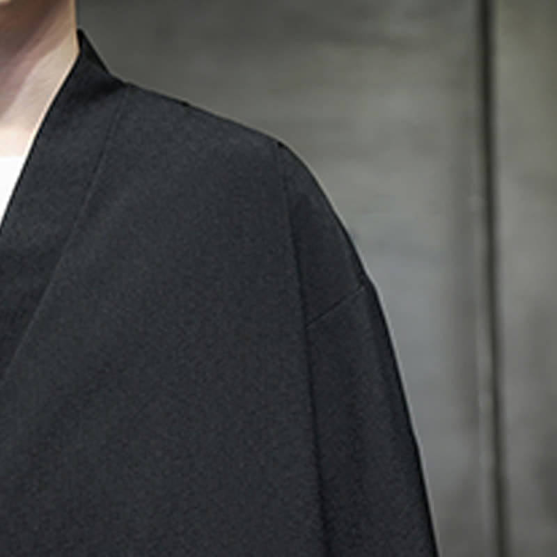 Buddha Stones Summer Tang Style Minimalist Drawstring Bamboo Solid Three-Quarter Sleeve Men's Kimono - image 19