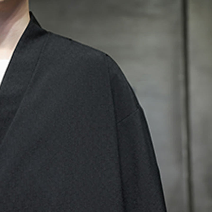 Buddha Stones Summer Tang Style Minimalist Drawstring Bamboo Solid Three-Quarter Sleeve Men's Kimono - image 19