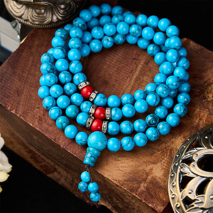 Buddha Stones Turquoise Tibetan Round 108 Bead Protection Mala - image 1
