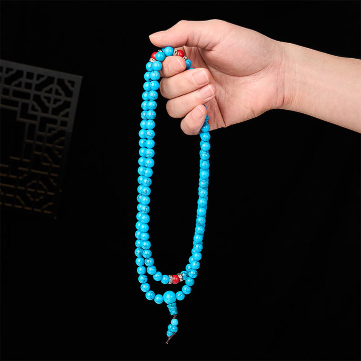 Buddha Stones Turquoise Tibetan Round 108 Bead Protection Mala - image 4