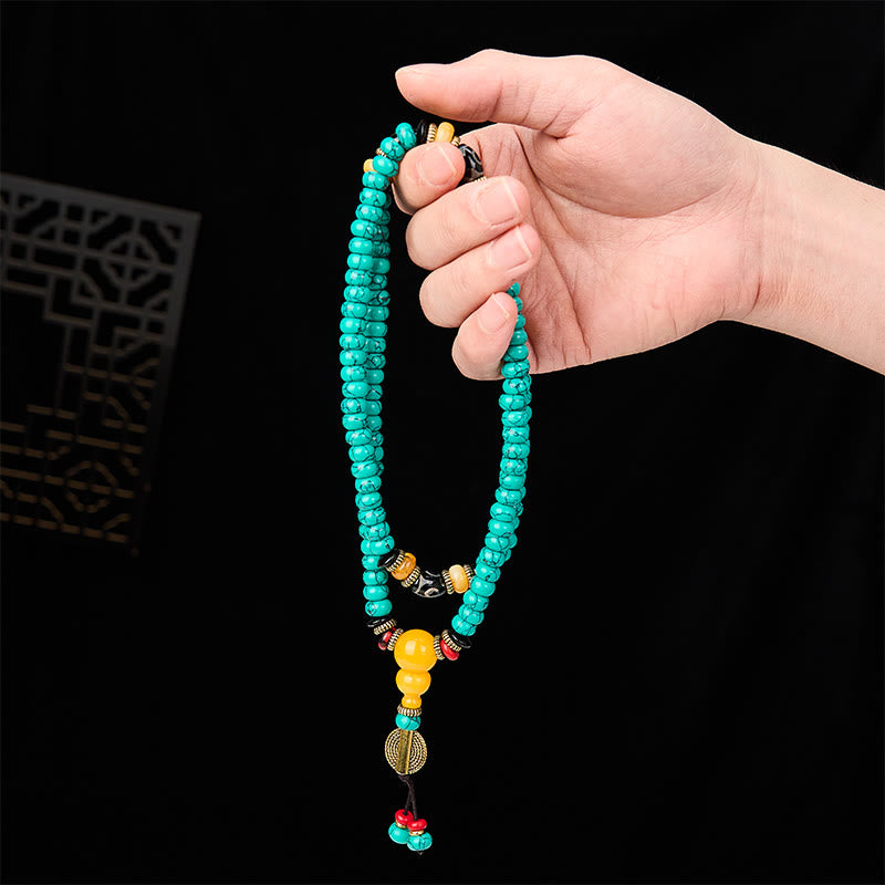 Buddha Stones Turquoise Abacus Beads Dzi Bead Communication and Prosperity Mala - image 4