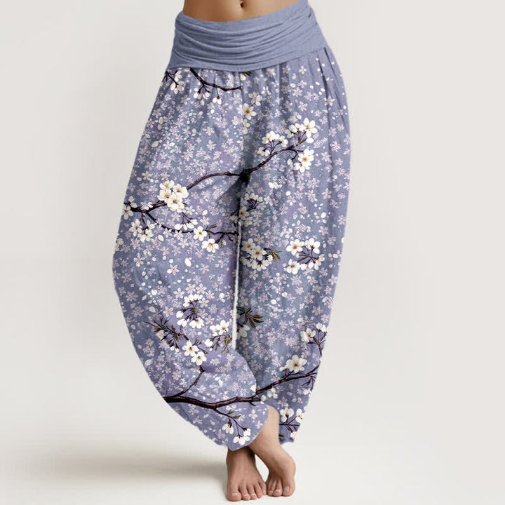 Buddha Stones Cotton White Blossom Branch Pattern Women's Elastic Waist Harem Pants - Lavender - US16，UK/AU20，EU48 (3XL) - image 5