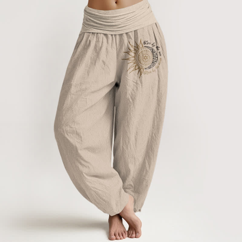 Buddha Stones Pure Cotton Sun Moon Mandala Pattern Women's Elastic Waist Harem Pants - Tan - US16，UK/AU20，EU48 (3XL) - image 11
