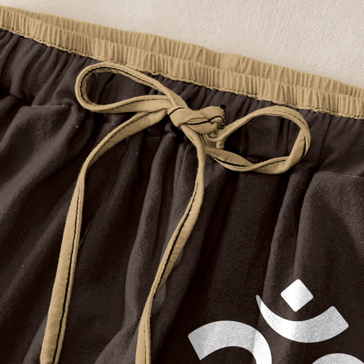 Buddha Stones Pure Cotton Zen Lotus Om Pattern Women's Elastic Waist Pants With Pockets - image 1