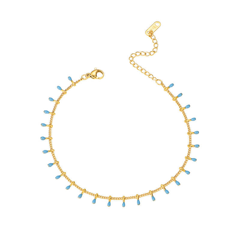 Buddha Stones Titanium Steel Blue Colorful Teardrop Balance Anklet - image 4