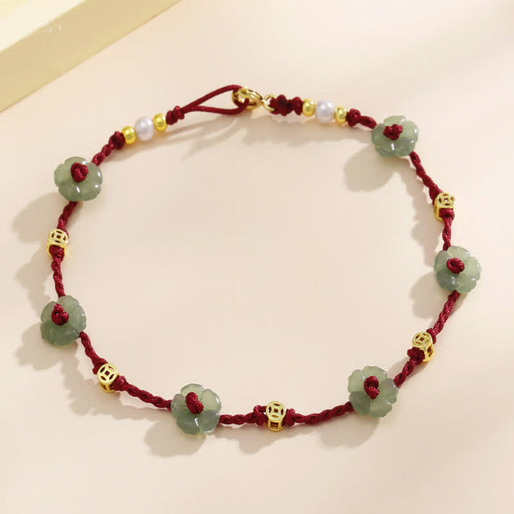 Buddha Stones Hand-Woven Red String Protection Floral Charm Anklet - image 1