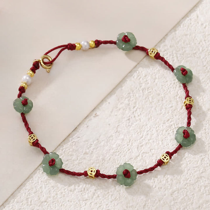 Buddha Stones Hand-Woven Red String Protection Floral Charm Anklet - image 2