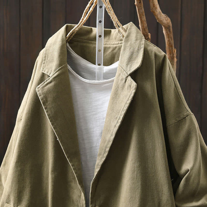 Buddha Stones Spring Fall Buttons Lapel Collar Long Sleeve Mid-length Women's Jacket With Pockets - image 25