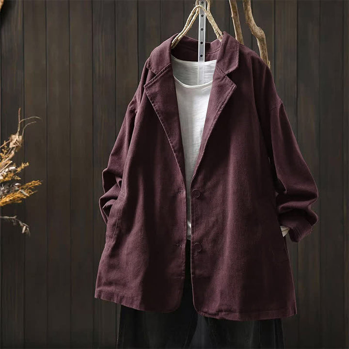 Buddha Stones Spring Fall Buttons Lapel Collar Long Sleeve Mid-length Women's Jacket With Pockets - MediumVioletRed - US4-8/10，UK/AU8-12/14，EU36-40/42 (F) - image 16