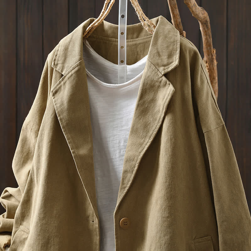 Buddha Stones Spring Fall Buttons Lapel Collar Long Sleeve Mid-length Women's Jacket With Pockets - image 3