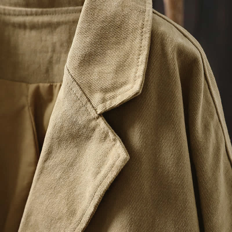 Buddha Stones Spring Fall Buttons Lapel Collar Long Sleeve Mid-length Women's Jacket With Pockets - image 7
