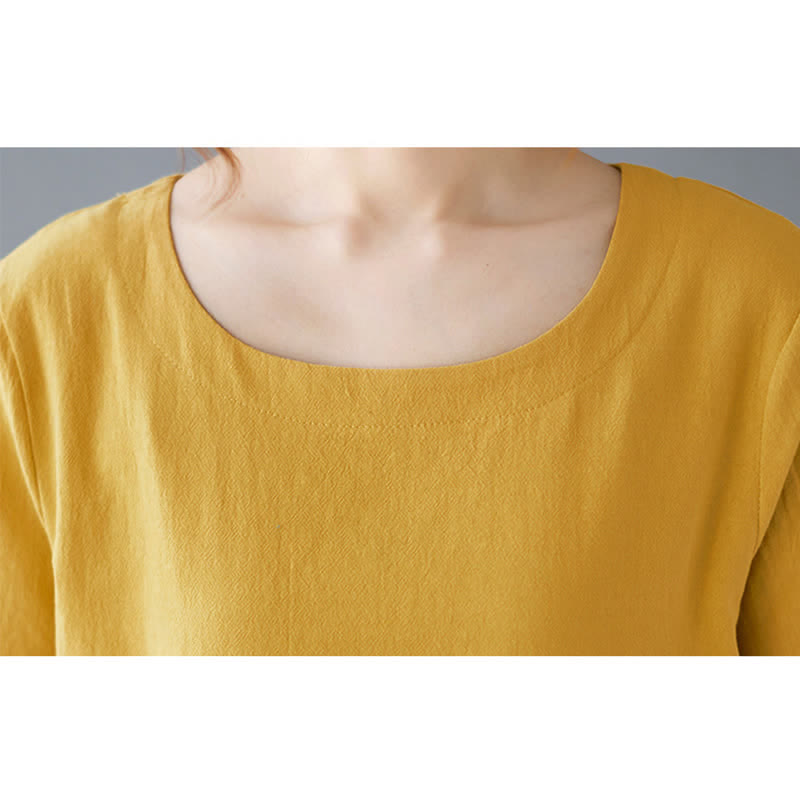 Buddha Stones Side Slit Design Women's Cotton Polyester Crew Neck Short Sleeve T-Shirt Wtih Pocket - image 8