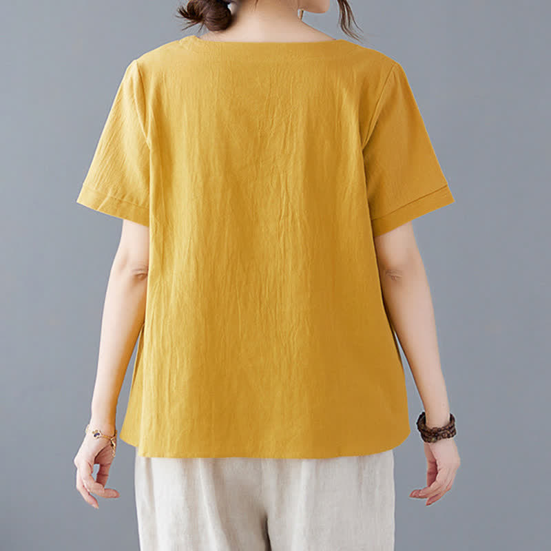 Buddha Stones Side Slit Design Women's Cotton Polyester Crew Neck Short Sleeve T-Shirt Wtih Pocket - image 3