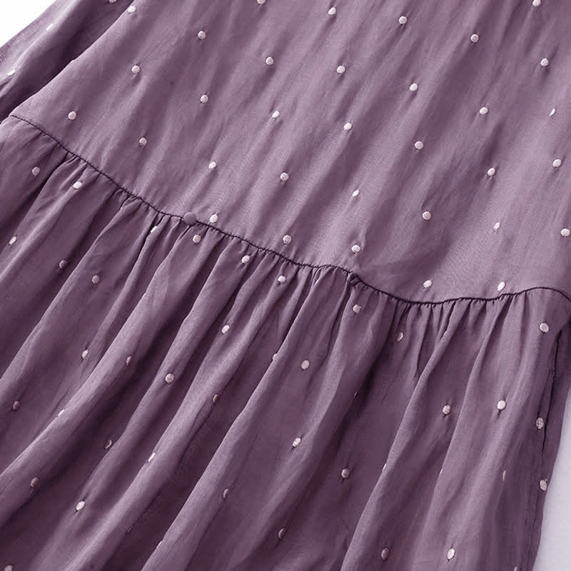 Buddha Stones Back Button Dot Pattern Half Sleeve Polyester Midi Dress With Pockets - image 2
