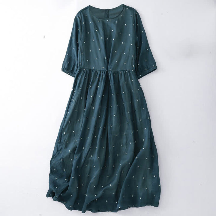 Buddha Stones Back Button Dot Pattern Half Sleeve Polyester Midi Dress With Pockets - Teal - US12，UK/AU16，EU44 (2XL) - image 3