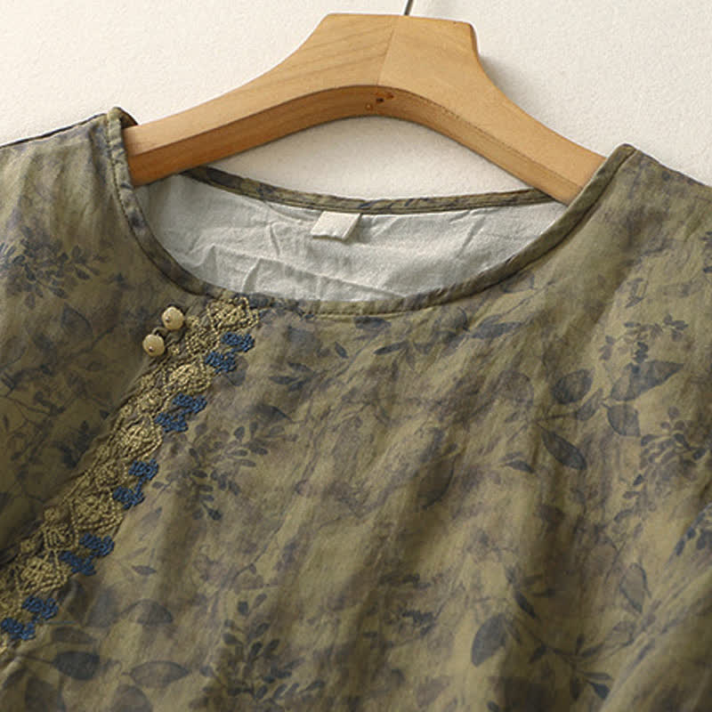 Buddha Stones Embroidery Design Leaves Women's Three Quarter Sleeve Shirt - image 15
