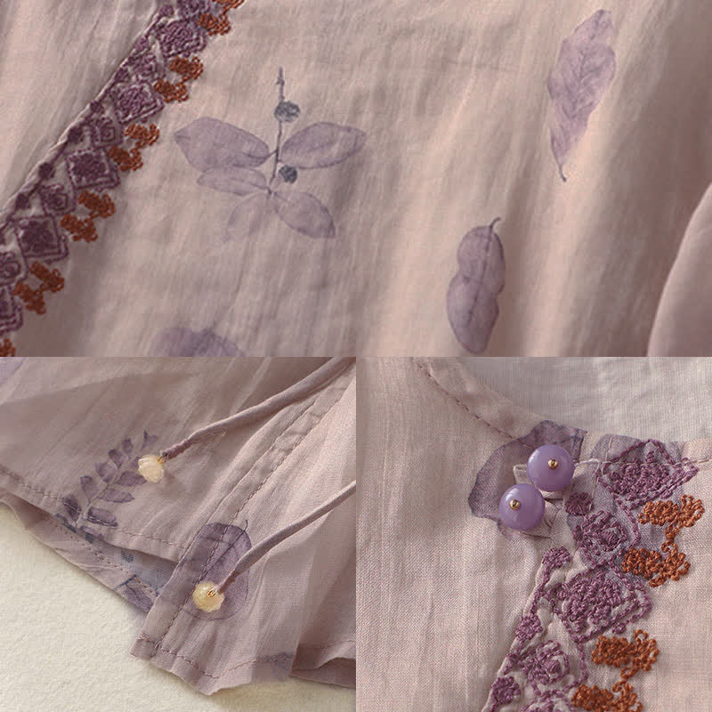Buddha Stones Embroidery Design Leaves Women's Three Quarter Sleeve Shirt - image 11