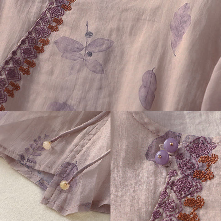 Buddha Stones Embroidery Design Leaves Women's Three Quarter Sleeve Shirt - image 11