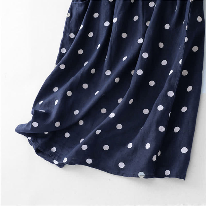 Buddha Stones Polka Dot V-Neck Lace-up Women's Midi Dress With Pockets - image 7