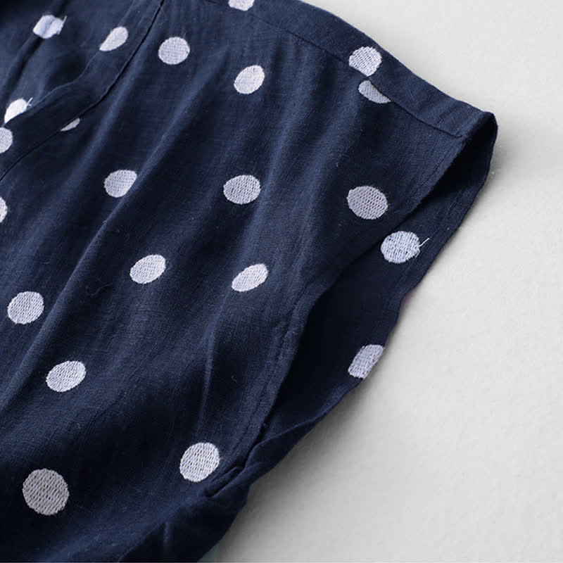 Buddha Stones Polka Dot V-Neck Lace-up Women's Midi Dress With Pockets - image 3