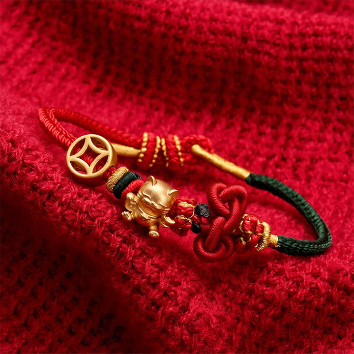 Buddha Stones Golden Lucky Cat Red String Protection Braided Bracelet - image 12