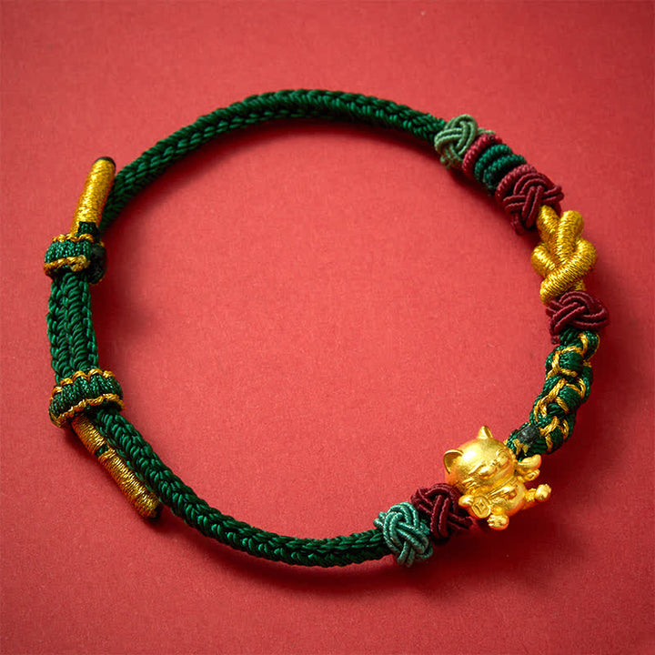 Buddha Stones Hand-Woven Red String Lucky Cat Protection Bracelet - image 1