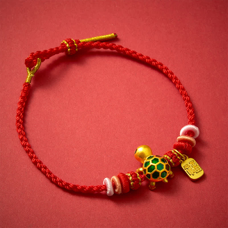 Buddha Stones Hand-Woven Red String Turtle Fu Character Endurance Bracelet - Red String - image 10