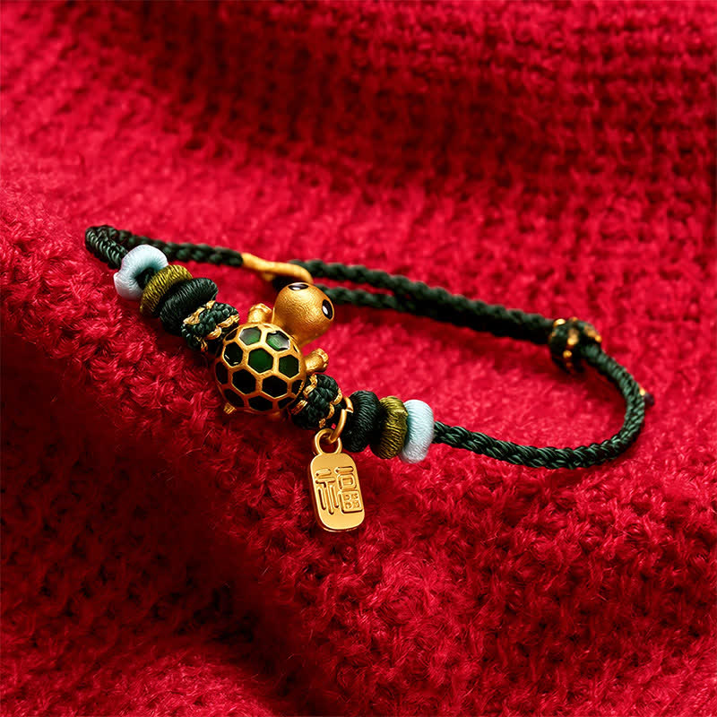 Buddha Stones Hand-Woven Red String Turtle Fu Character Endurance Bracelet - image 3