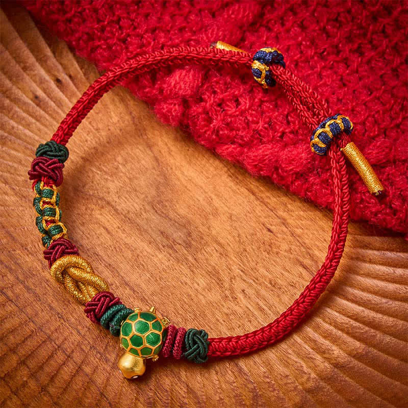Buddha Stones Hand-Woven Copper Turtle Red String Protection Bracelet - Red String - image 0