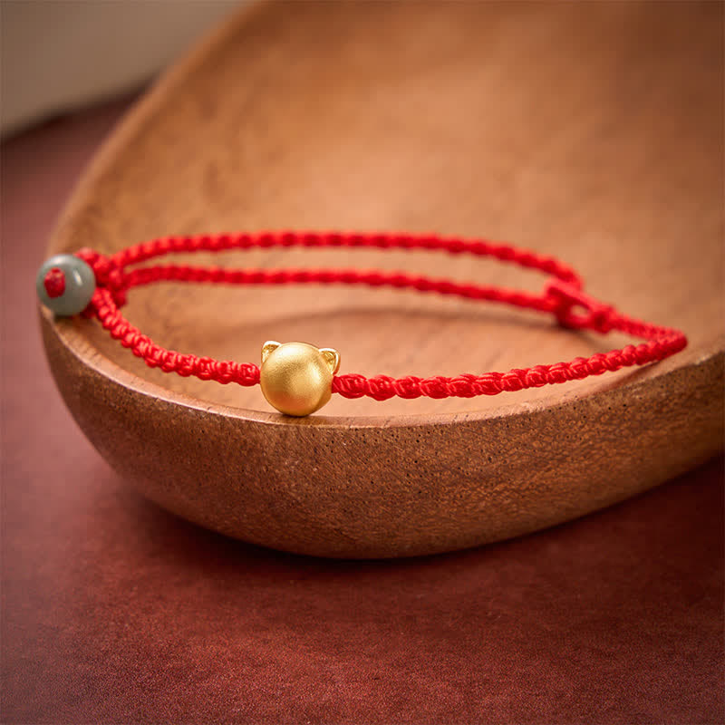 Buddha Stones Copper Cat Head Jade Red String Connection Bracelet - image 2