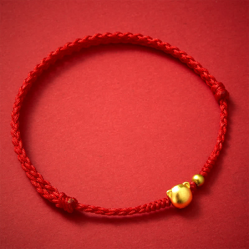 Buddha Stones Red String Copper Cat Head Protection Bracelet - image 1
