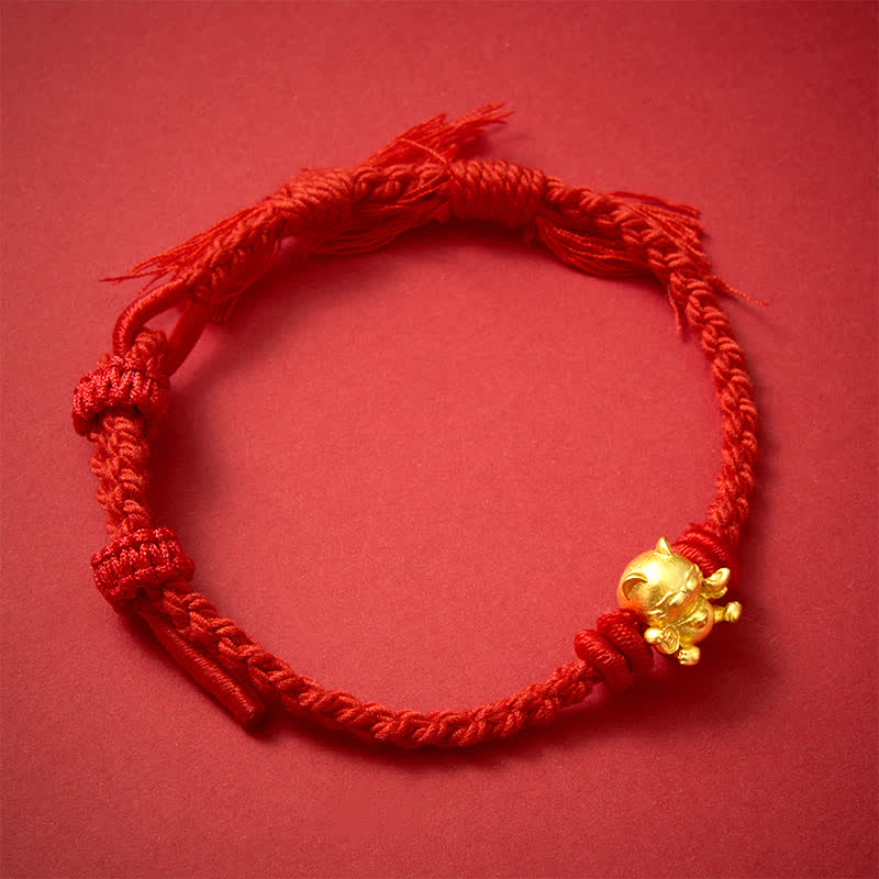Buddha Stones Copper Lucky Cat Charm Red String Wealth Bracelet - image 9