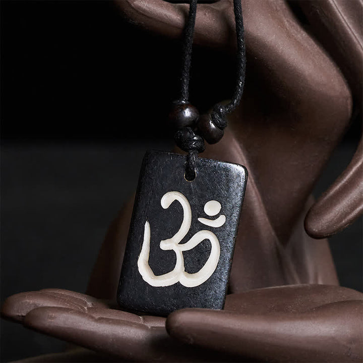 Buddha Stones Hand Carved Bone Bead OM Tibetan Mindfulness Pendant Necklace - image 2