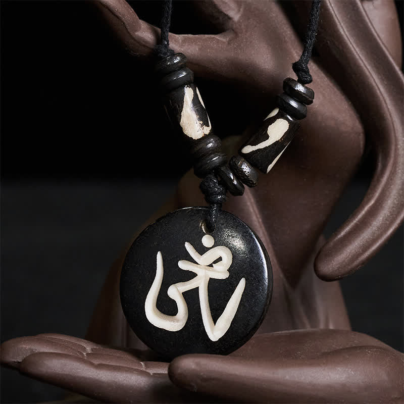 Buddha Stones Bone Bead OM Tibetan Round Pendant Connection Necklace - image 3
