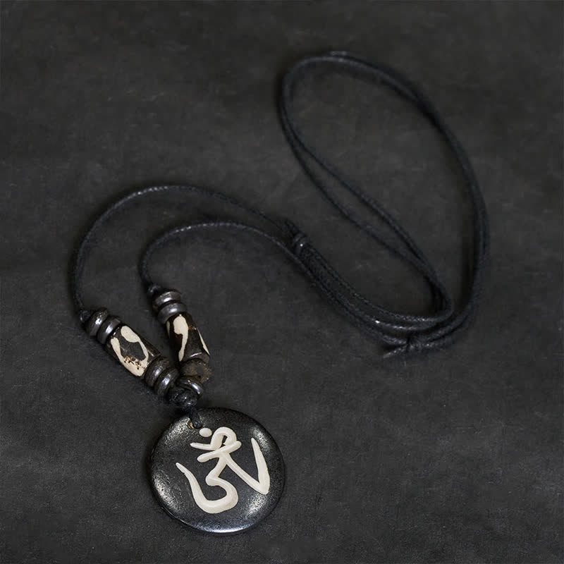 Buddha Stones Bone Bead OM Tibetan Round Pendant Connection Necklace - image 2