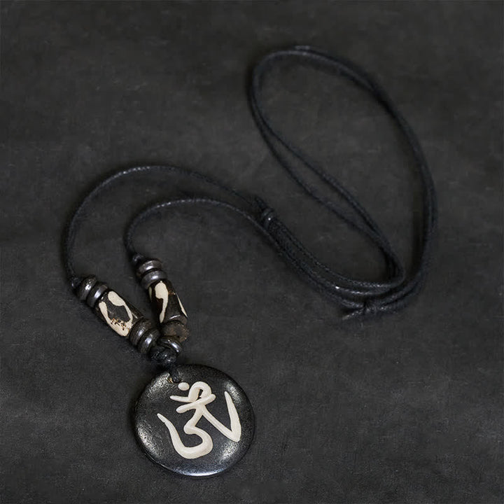 Buddha Stones Bone Bead OM Tibetan Round Pendant Connection Necklace - image 2