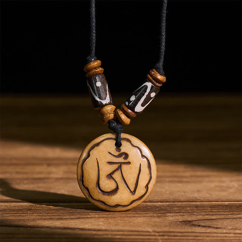 Buddha Stones Bone Bead OM Hand Carved Tibetan Pendant Compassion Necklace - OM(Mindfulness ♥ Connection) - image 0
