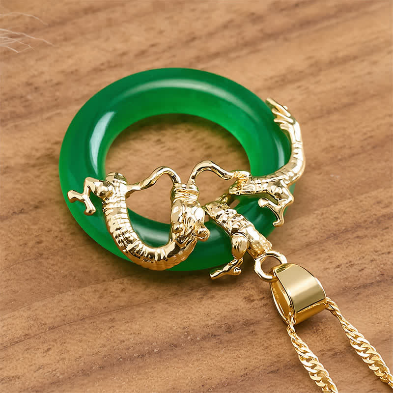 Buddha Stones Jade Dragon Round Pendant Protection Necklace - image 4
