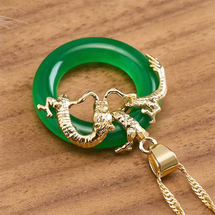 Buddha Stones Jade Dragon Round Pendant Protection Necklace - image 4