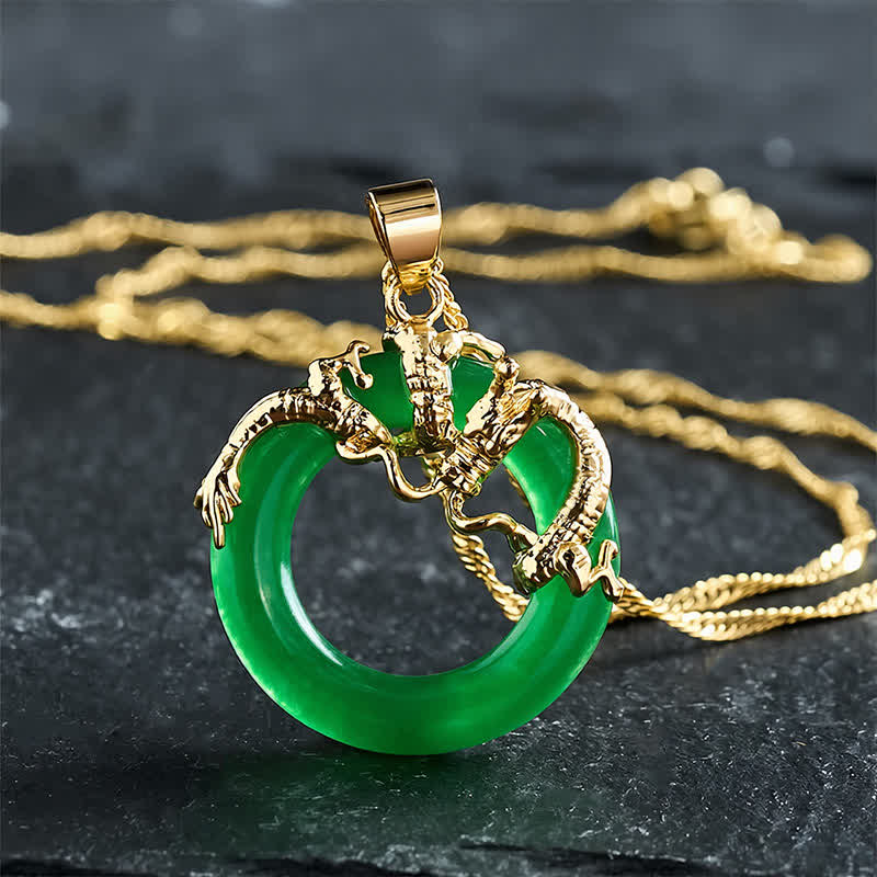 Buddha Stones Jade Dragon Round Pendant Protection Necklace - image 3