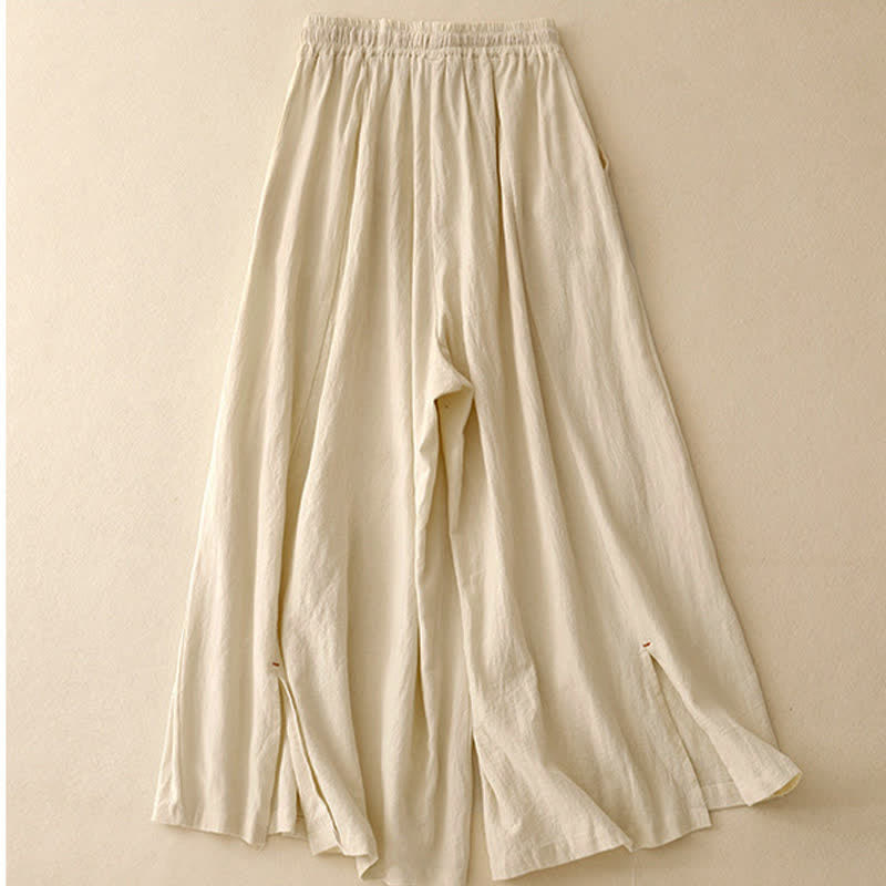 Buddha Stones Casual Simple Design Drawstring Split Women's Wide Leg Pants With Pockets - image 6