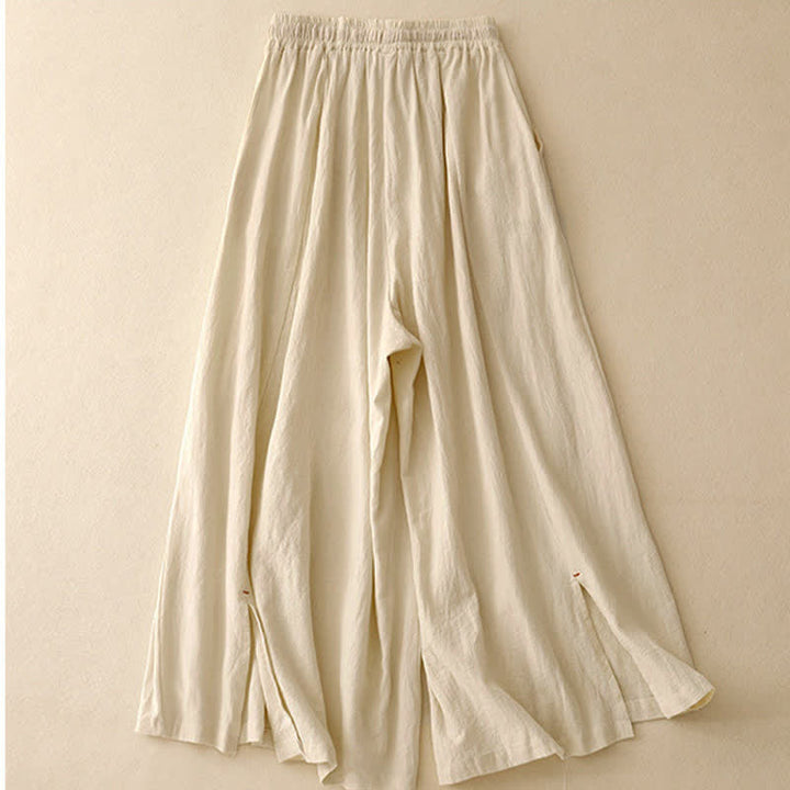 Buddha Stones Casual Simple Design Drawstring Split Women's Wide Leg Pants With Pockets - image 6
