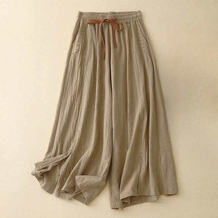 Buddha Stones Casual Simple Design Drawstring Split Women's Wide Leg Pants With Pockets - DarkGoldenrod - US8-10，UK/AU12-14，EU40-42 (2XL) - image 0