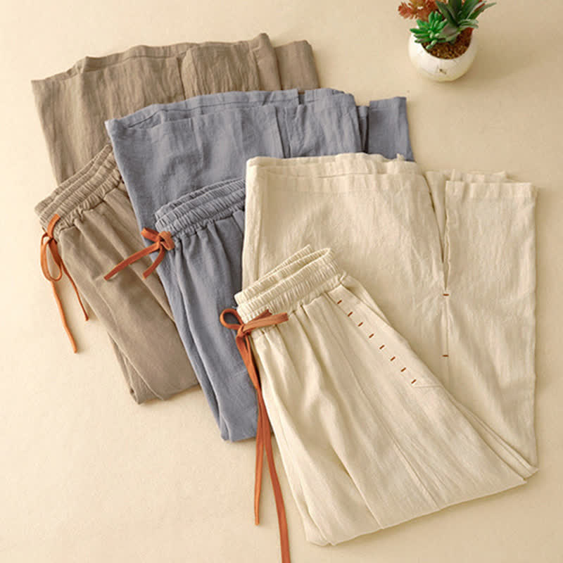 Buddha Stones Casual Simple Design Drawstring Split Women's Wide Leg Pants With Pockets - image 20