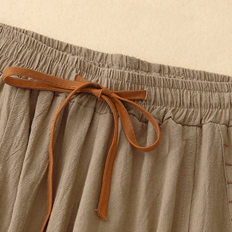 Buddha Stones Casual Simple Design Drawstring Split Women's Wide Leg Pants With Pockets - image 1