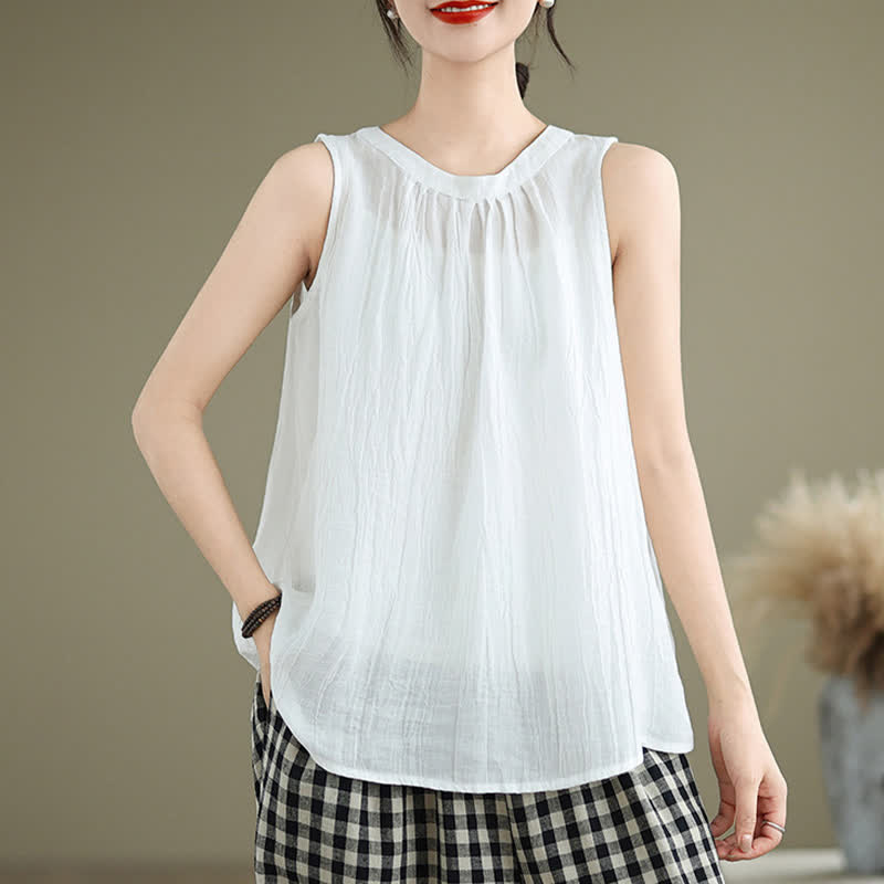 Buddha Stones Summer Wrinkles Simple Design Crew Neck Women's Sleeveless Vest Waistcoat - image 11