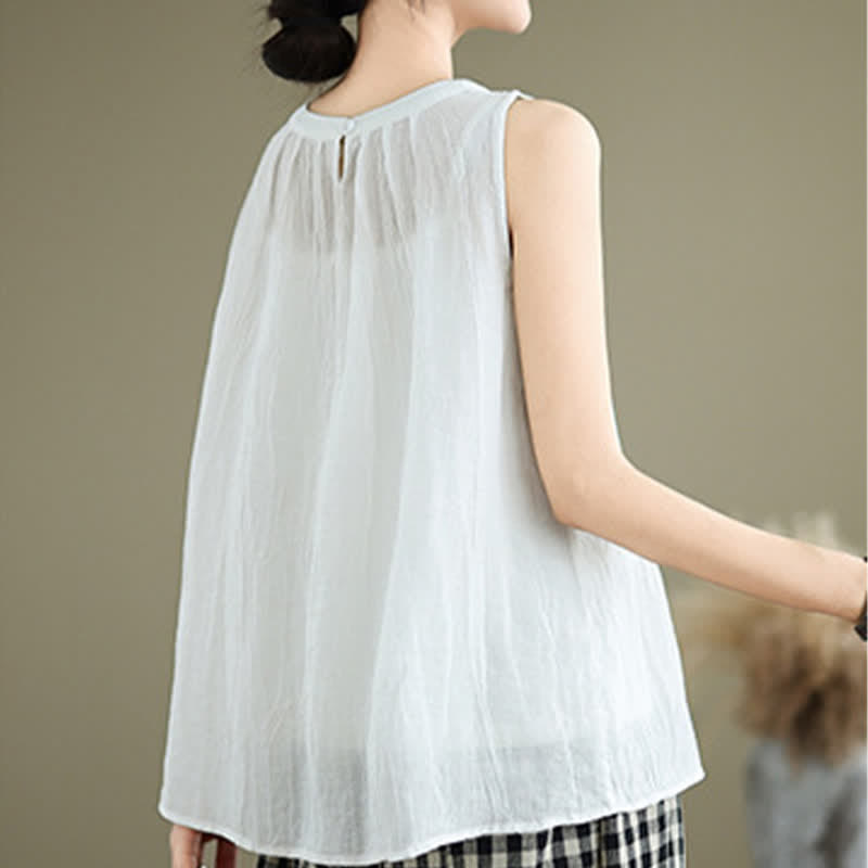 Buddha Stones Summer Wrinkles Simple Design Crew Neck Women's Sleeveless Vest Waistcoat - image 13